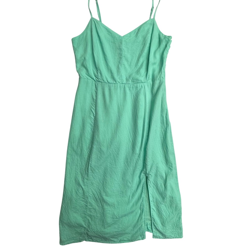 J‎ Crew Linen Blend Midi Dress Womens 12 Mint Green Sleeveless Side Slit